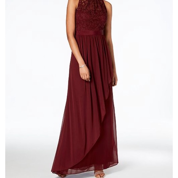 Adrianna Papell Lace Illusion Halter Gown 2024 probillingllc